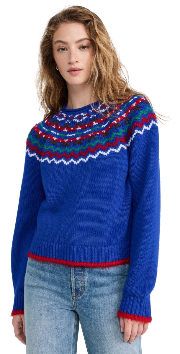 Guest in Residence Chalet Crew In Cashmere Blend Cobalt Combo