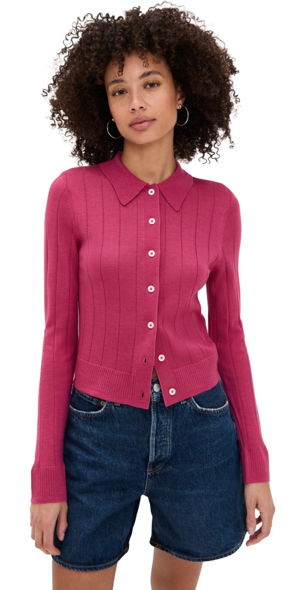 RE/DONE The Caroline Rib Cardigan Raspberry
