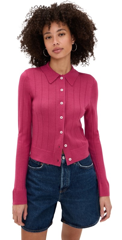 RE/DONE The Caroline Rib Cardigan Raspberry