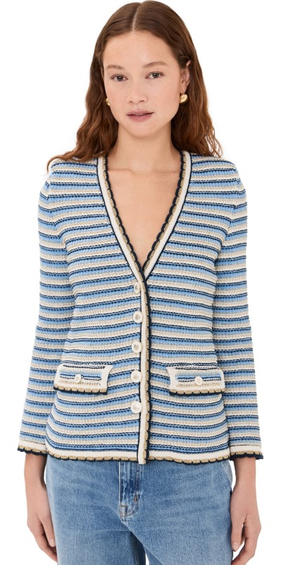 Veronica Beard Ceriani Knit Jacket Navy Multi