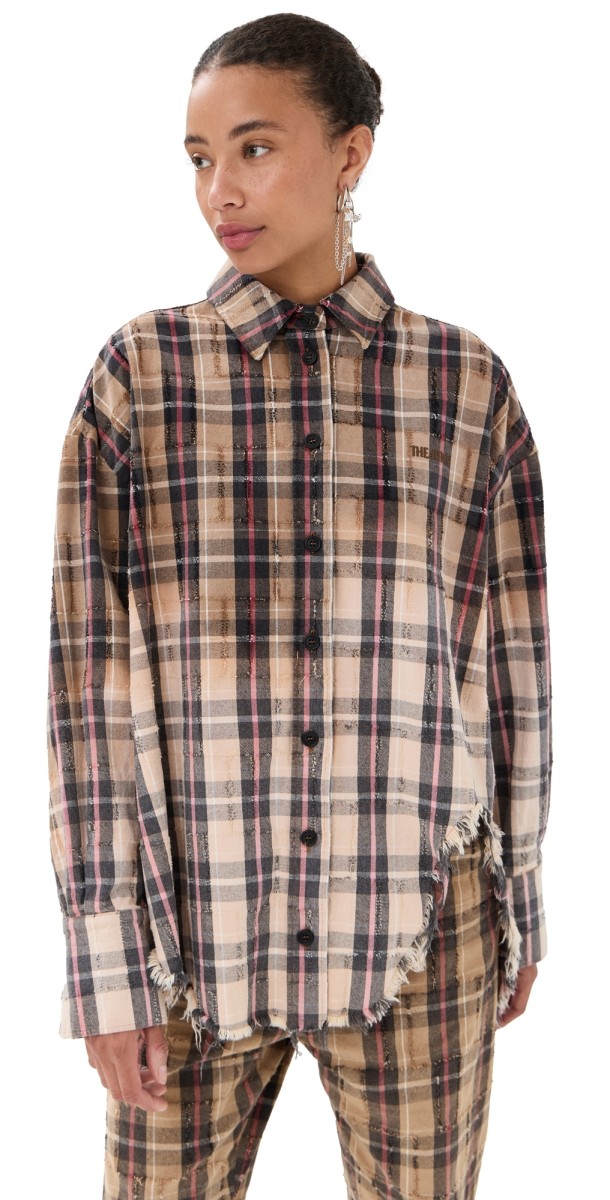 The Attico Button Down Flannel Shirt Beige/Black