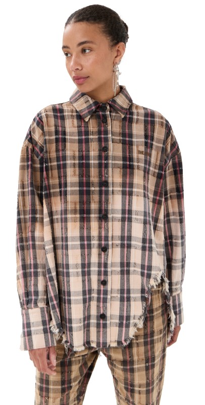 The Attico Button Down Flannel Shirt Beige/Black