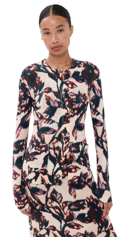 Figue Louisa Cardigan Sweater Ikat Foliage Beach Beige