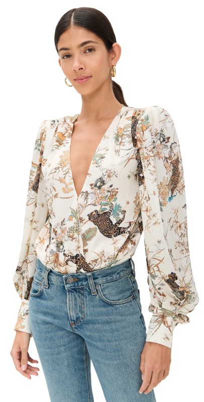 L'AGENCE Kyoto Sleeve Bodysuit Ecr Mt Tapestry Jungle