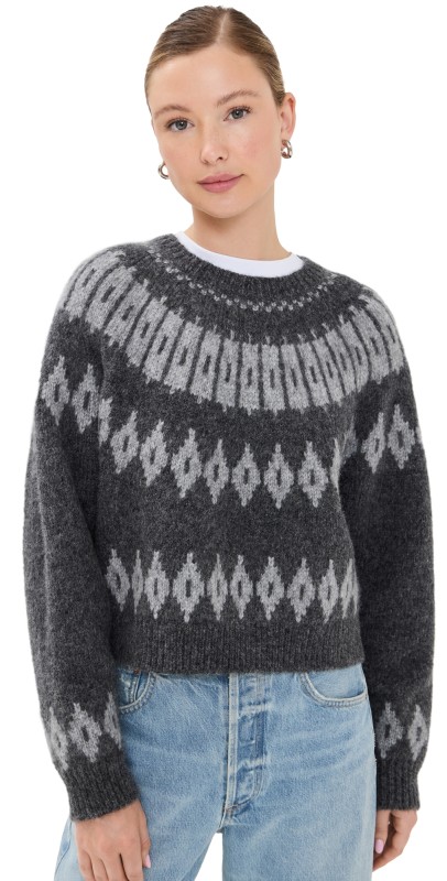 Nili Lotan Arleth Alpaca Sweater Grey Fair Isle