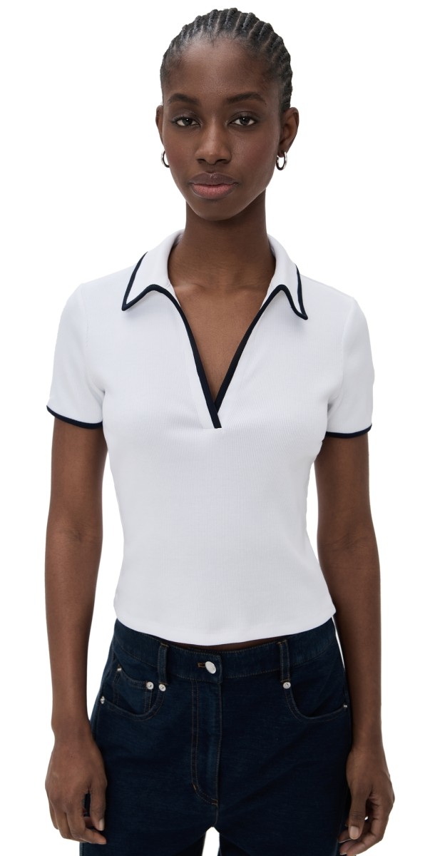 Veronica Beard Jean Kearney Tee with Contrast Piping White