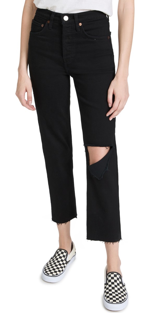 RE/DONE 70S Stove Pipe Jeans Noir With Rip