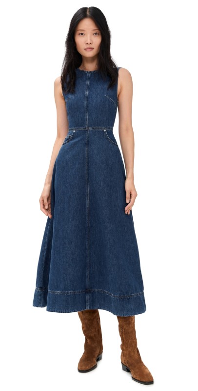 ALIGNE Waterlily Denim Midi Dress Mid Blue