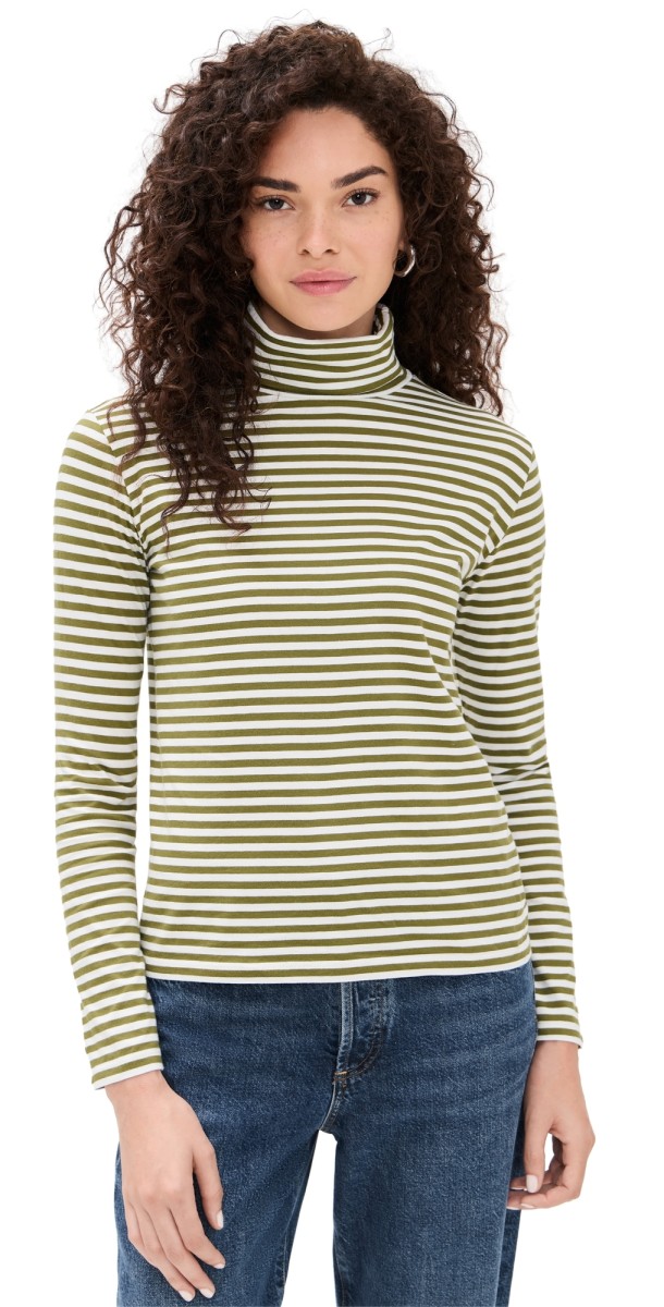 KULE The Turtleneck Olive/Cream Ministripe