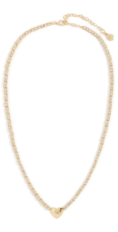 BaubleBar Heart Tennis Necklace Clear/ Gold