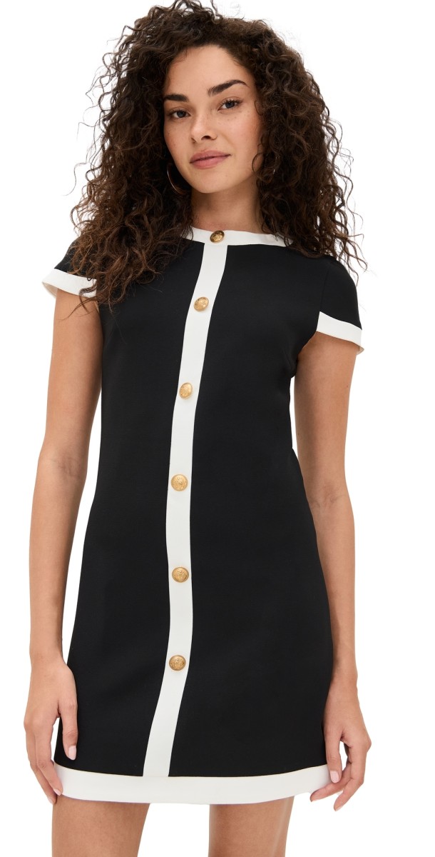 alice + olivia Coley Button Mini Shift Dress Black/Off White