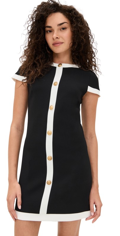 alice + olivia Coley Button Mini Shift Dress Black/Off White