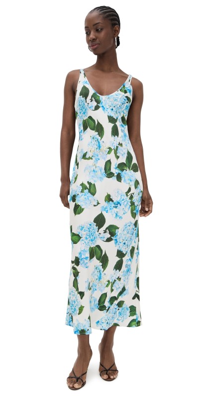 L'AGENCE Akiya Tank Dress Ivory/Light Blue Hydrangea