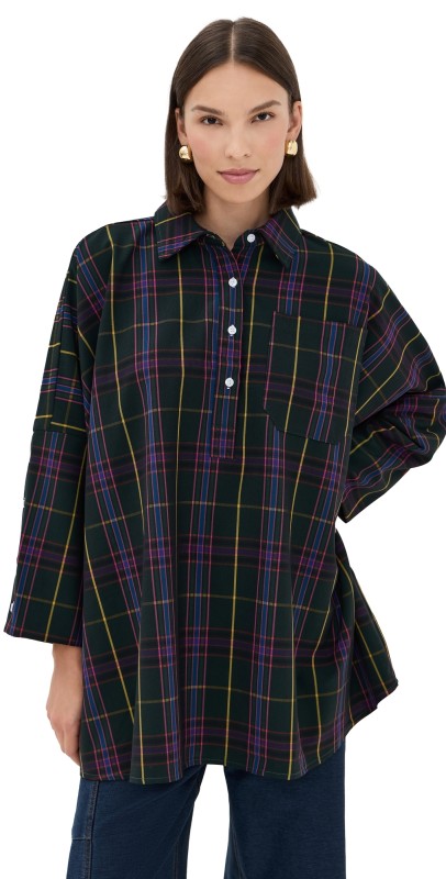 La Vie Style House Hunter Green Plaid Boyfriend Shirt Hunter Gr