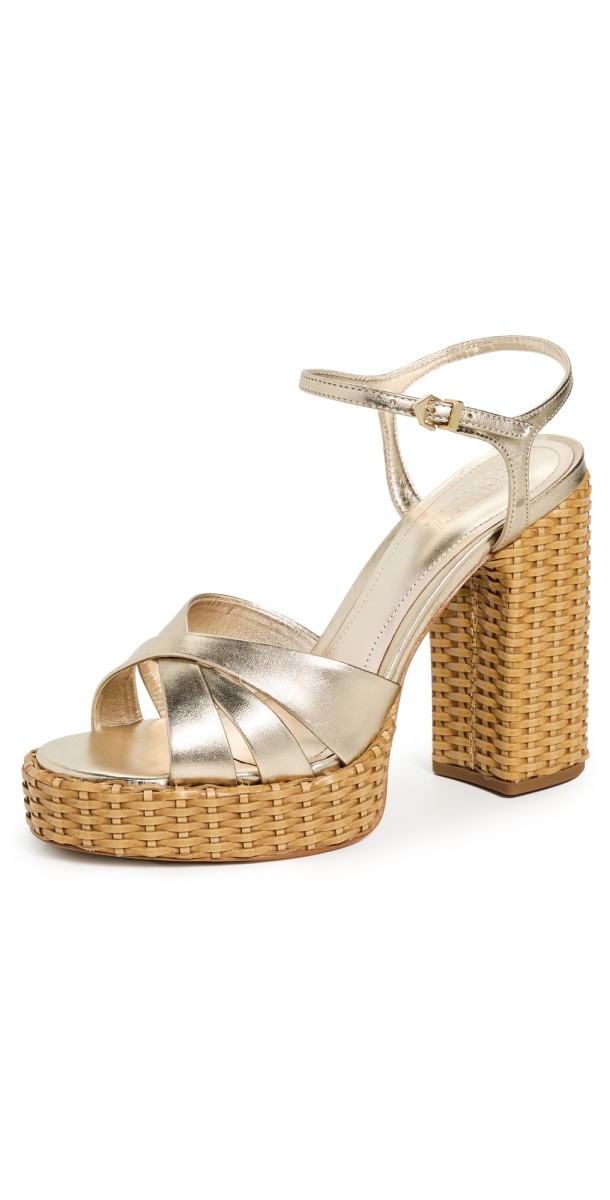 Schutz Keefa Straw Platform Sandals Platina