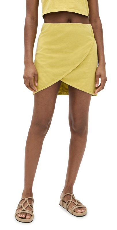 Les Tien Misty Mini Scallop Wrap Skirt Electric Dijon