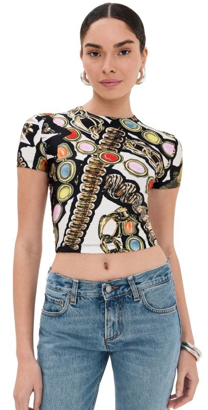 AREA Gemstone Chain Printed Cropped Tee Multi