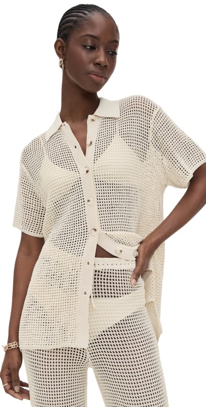 Good American Crochet Shirt Ecru
