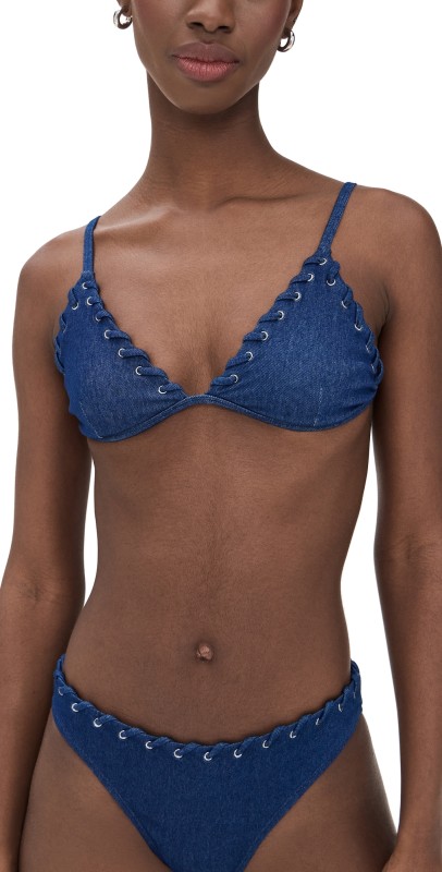 Good American Denim Triangle Bikini Top Swim Denim Rinse