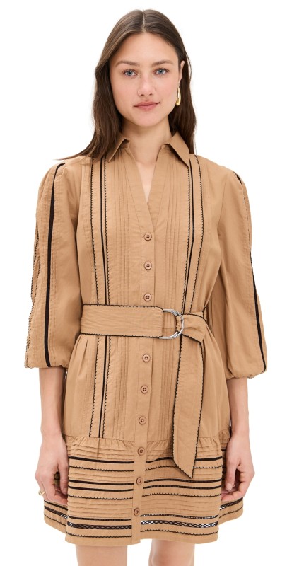 Shoshanna Towns Dress Khaki/Jet