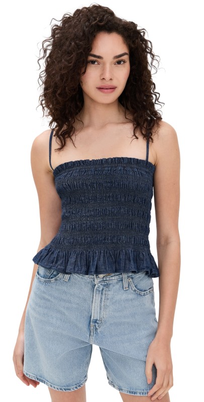 Madewell Denim Smocked Cami In Rinse Wash Rinse Wash