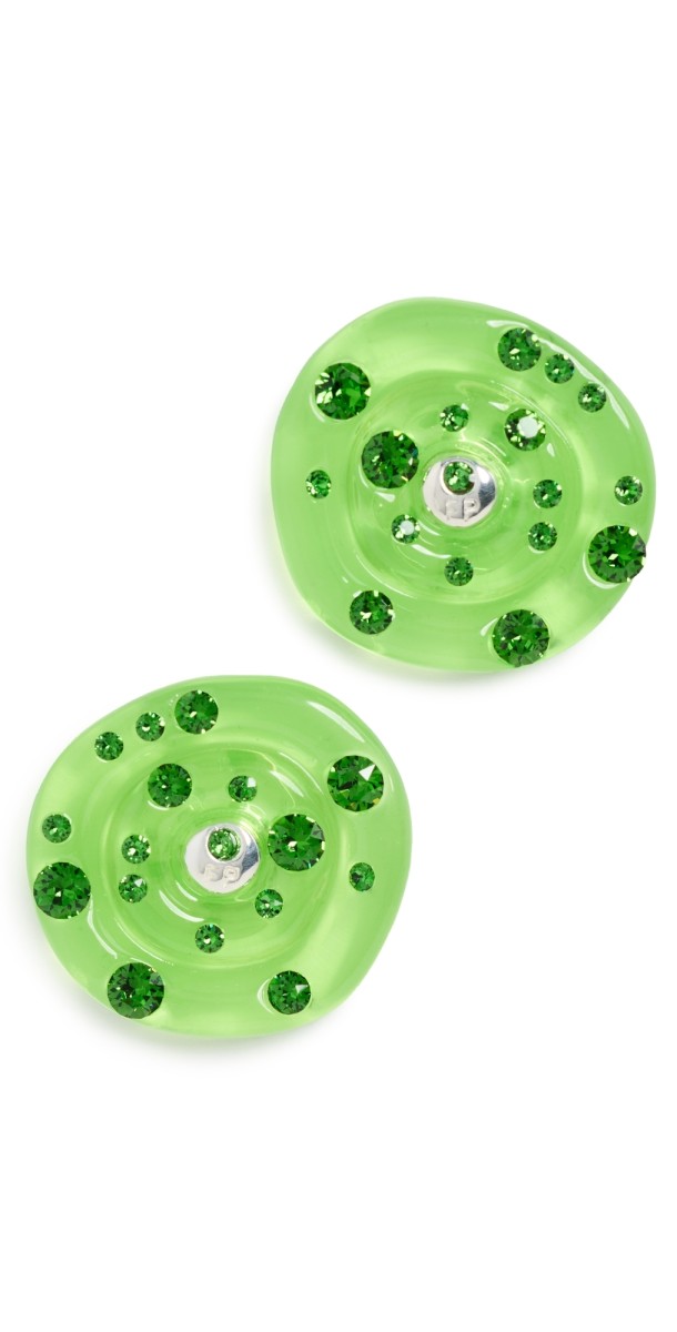 Fry Powers Resin Crystal Saucer Earrings Fern Gr