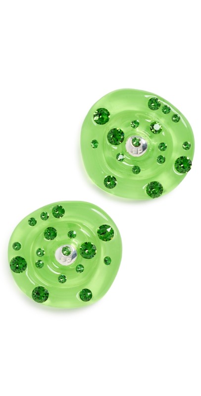 Fry Powers Resin Crystal Saucer Earrings Fern Gr