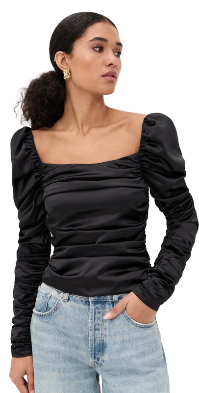 CAROLINE CONSTAS Maxi Long Sleeve Top Black