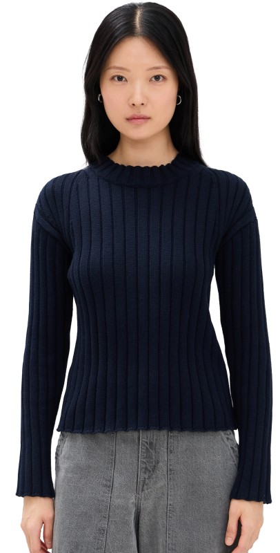 Enza Costa Chunky Cotton Fisherman Sweater Indigo