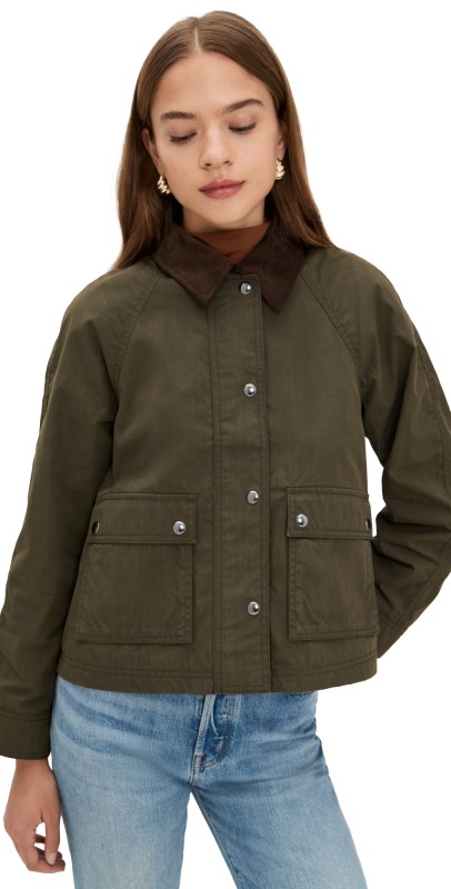 Madewell Waxed Zip-Front Jacket Trench Green