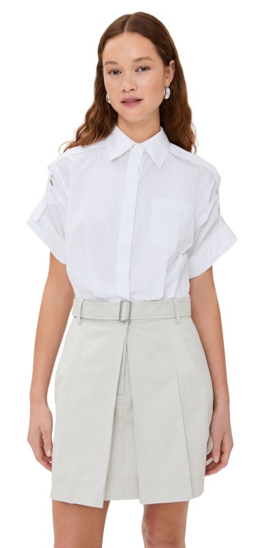 3.1 Phillip Lim Combo Shirt Dress with Pleated Skirt White/Cement