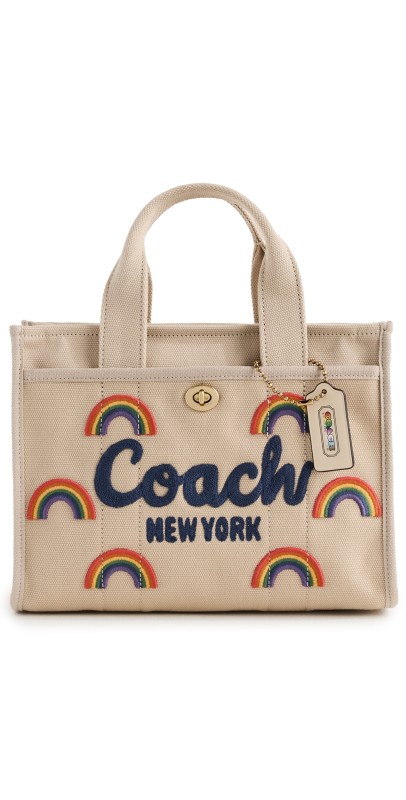 Coach Rainbow Embroidered Canvas Cargo Tote 26 B4/Dark Natural