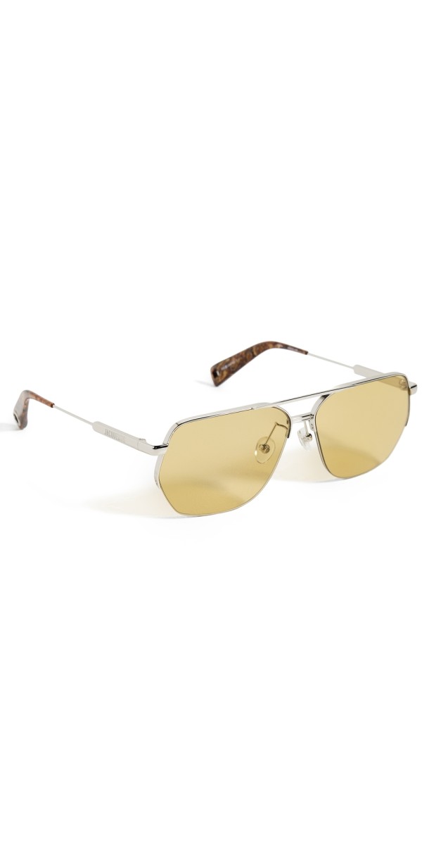 Jacquemus Aviador Sunglasses Silver/Wood Effect/Yellow
