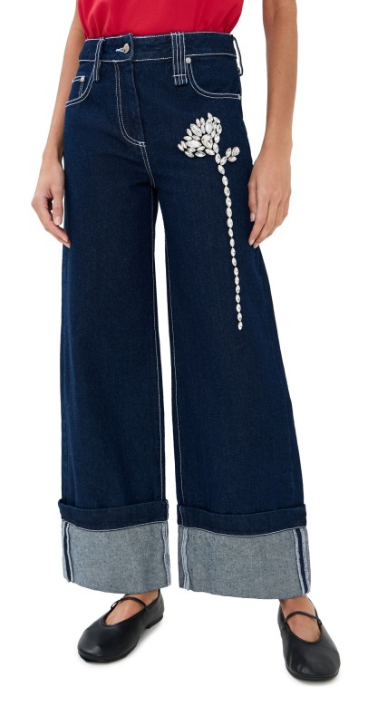 Simone Rocha Straight Cuff Detail Boyfriend Jeans Indigo/Clear