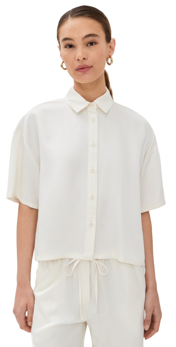 Sablyn Lucy Relaxed Collared Button Up Top Gardenia