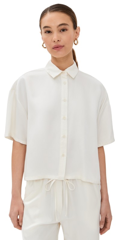 Sablyn Lucy Relaxed Collared Button Up Top Gardenia