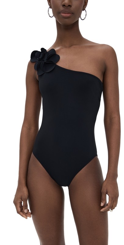 Karla Colletto Tess One Shoulder One Piece with Shelf Bra Black