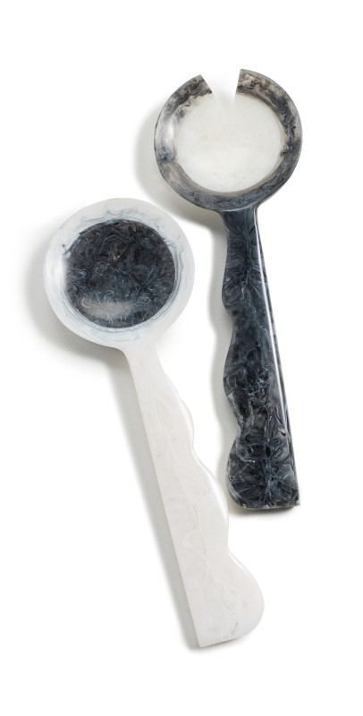 Jonathan Adler Mustique Ripple Salad Servers - Black/White - 34815 Black/Whit