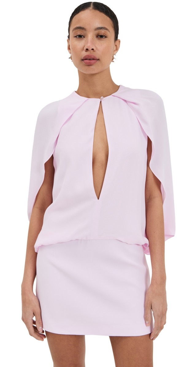 Brandon Maxwell The Edith Deep V Cape Mini Dress Light Pink