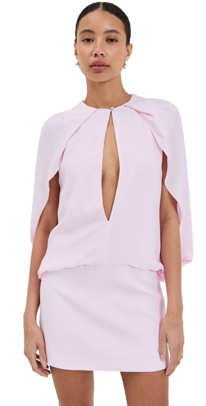 Brandon Maxwell The Edith Deep V Cape Mini Dress Light Pink