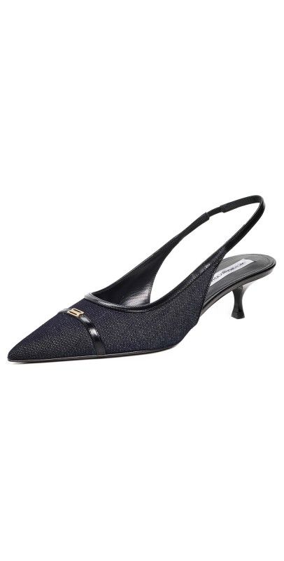Victoria Beckham B Buckle Kitten Heel Slingbacks Navy
