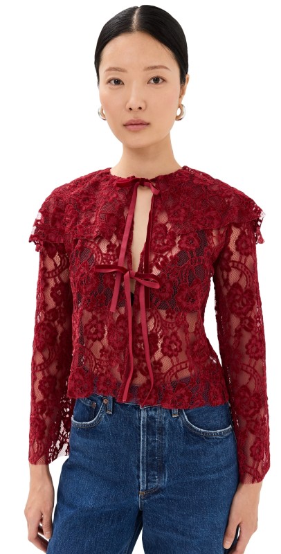 ALOHAS Tolpa Velvet Lace Wine Blouse Wine