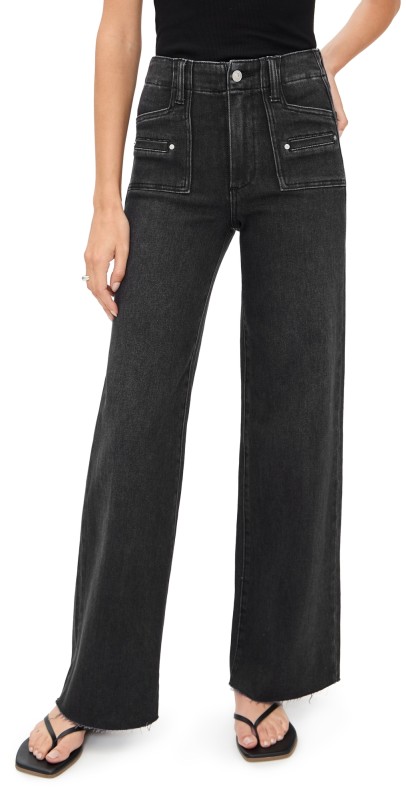 PAIGE Anessa Jeans with Welt Patch Pockets + Raw Hem Space Black