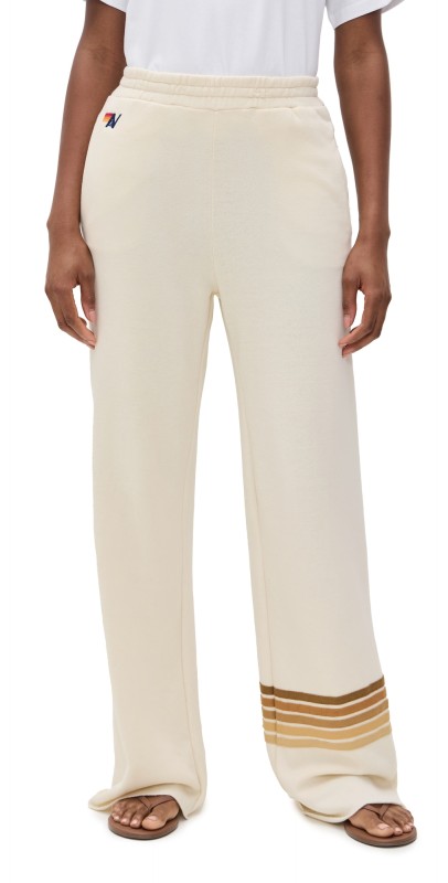 Aviator Nation Rugby Stitch Wide Leg Pocket Sweatpants Vintage White/Brown