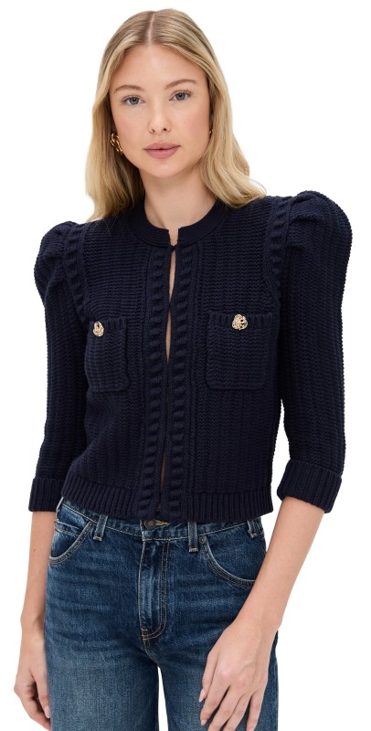 L'AGENCE Delilah Crop Textured Cardigan Midnight