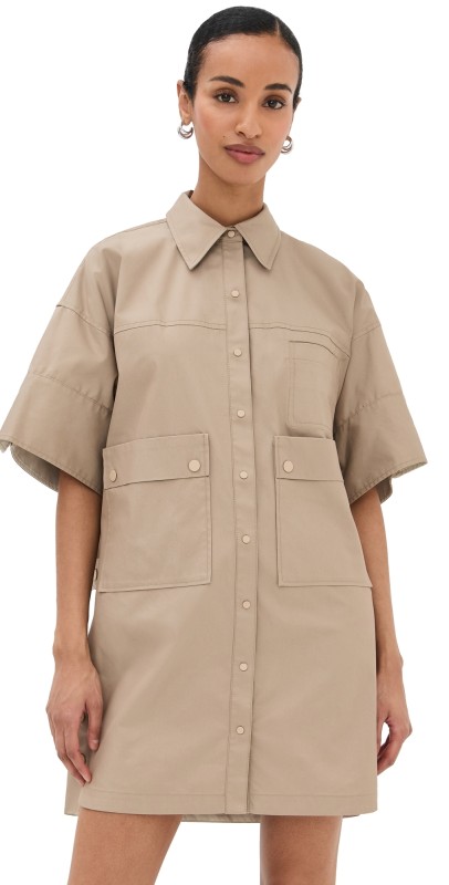 3.1 Phillip Lim Shirt Dress with Snaps Khaki