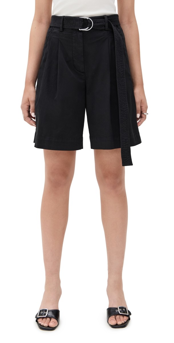 Helmut Lang Garment Dyed Double Pleated Shorts Black