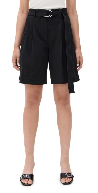 Helmut Lang Garment Dyed Double Pleated Shorts Black