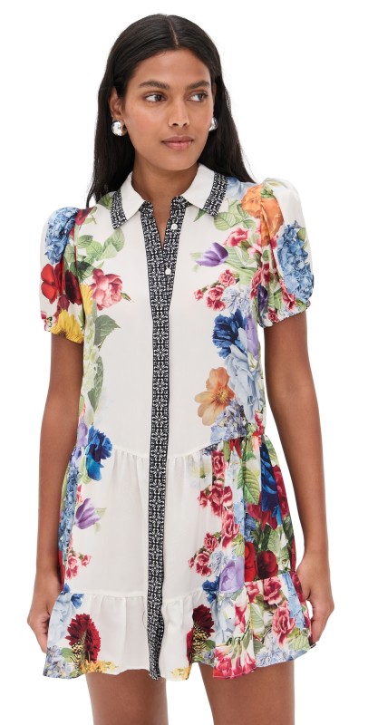 alice + olivia Claire Tiered Mini Dress Garden Brunch Off White
