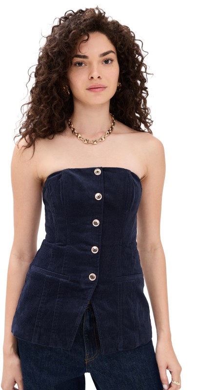 CAMI NYC Iman Corduroy Strapless Top Navy
